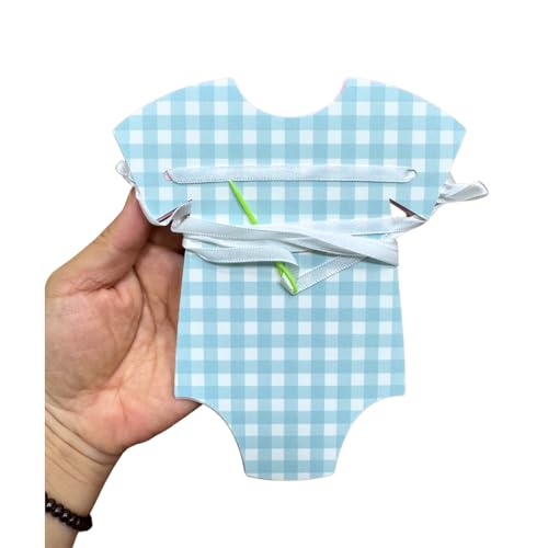 Image of ALISSAR 2 Pcs Pre-Strung Blue Gingham Bodysuit Baby Shower Banner - Baby Boy Shower Decorations-