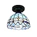 Produktbild AIBOTY Tiffany-Art-Erröten-Einfassung Deckenleuchte Vintage-Mittelmeer-Buntglas Blaue Feder Shade E27 110V-240V Deckenleuchte für Schlafzimmer Korridor,B2,8 inches