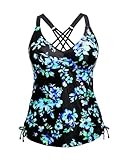 model wearing floral print Tempt Me tankini top