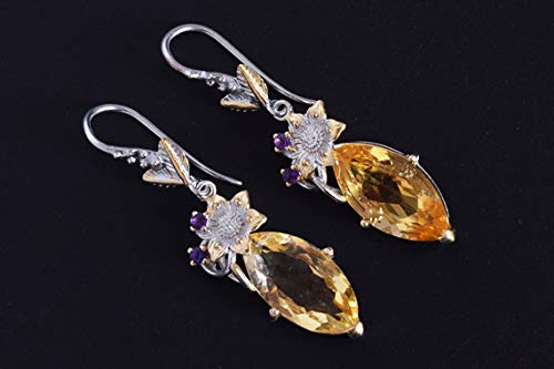Boucles d'oreilles en citrine et améthyste marquise façonnées à la main