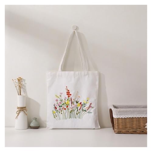 Kit de broderie pour adultes avec sac fourre-tout estampé fleurs multicolores NingBright #3