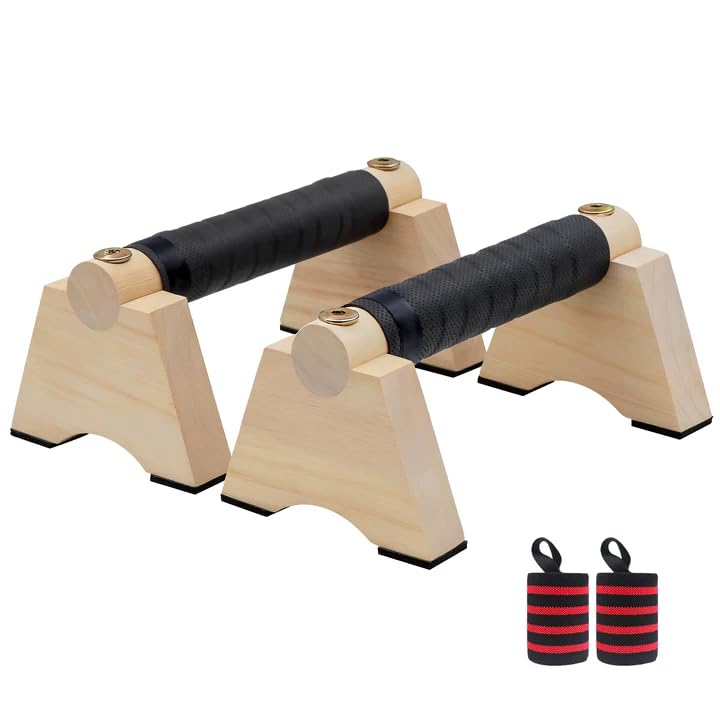 Wood Push up Bar 2 PCS Parallettes Bars for Men Strength Training Calisthenics Equipment for Handstand Training (wood 30cm)