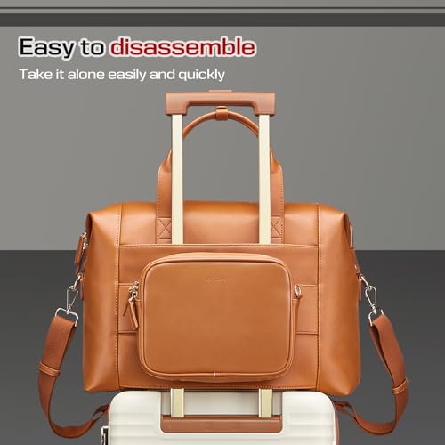 Joyway Leather Travel Bag for Men, Travel Duffel Bags for Women，Large Weekender Overnight Bag, Waterproof Carry On Bag Travel Tote Bag Gym Bag with Luggage Strap by Joyway - Used condition - Image 6