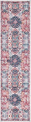 Rugs.com Charleston Collection Rug – 10 Ft Runner Pink Low-Pile Rug Perfect for Hallways, Entryways
