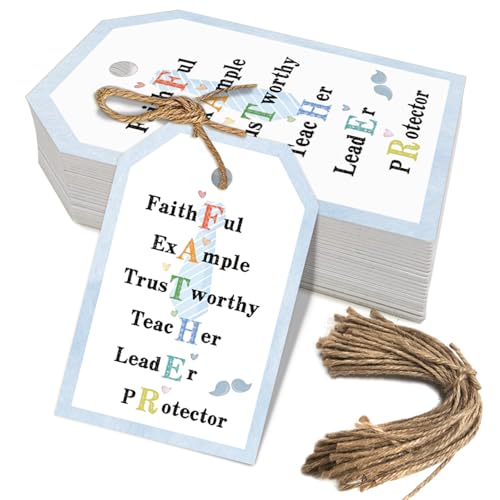 50pcs Happy Father's Day Gift Tags with String, Dad Colorful Favor Tags for Father Birthday Pary Gift Wrapping Decoration (Father)