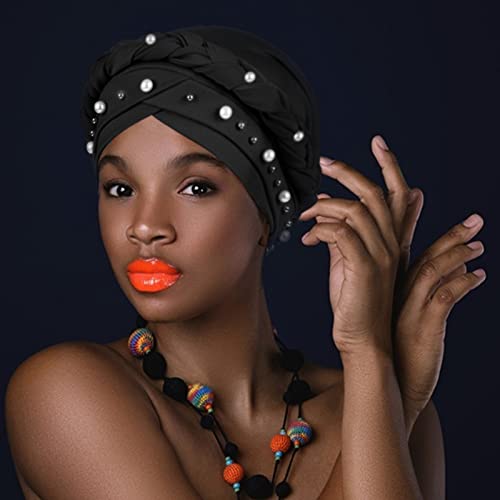 Image of DRESHOW Turban Pre-Tied Twisted Hat Thread African Head Wraps for Black Women Chemo Cancer Cap Braid Hair Cover