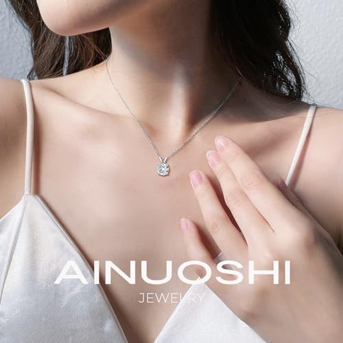 AINUOSHI Moissanite Necklace for Women, 1CT, 2CT, 3CT, 4CT Solitaire Moissanite Pendant Necklace, D-E Color with GRA Certificate, 925 Sterling Silver with 18K Gold Plating, Mother Mom Wife Girlfriend Gifts with Jewelry Box Packed4
