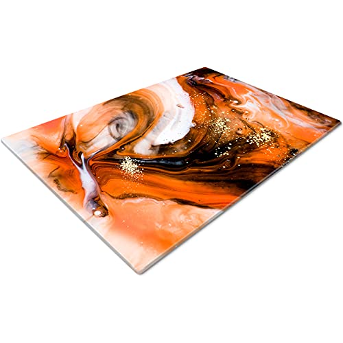 Chopping Board | Glass Chopping Boards for Kitchens | Glass Worktop Savers for Kitchen | Cutting Boards for Kitchen | Chopping Board Non Slip | Small Chopping Board | Orange White Gold