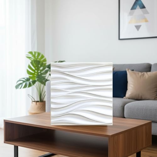 Image of Kayra Decor 3D PVC Wall Panels for Bedroom & Living Room | Wave Design | White Color | 19.7 x 19.7 Inch | Pack of 12 | 32.28 Sq Ft