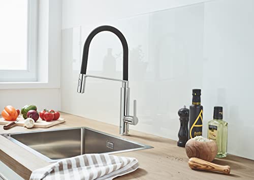 GROHE Feel, Profi Küchenarmatur mit 2 Strahlarten (Wasserhahn für die Küche mit ausziehbarer Profibrause und magnetischem Docking, 360° schwenkbar, werkzeugfreie Montage), chrom, 31489000