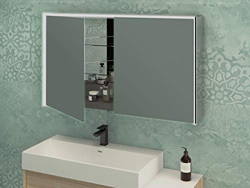 Specchiera specchio bagno pensile contenitore 2 ante, led, cm.70x120x20