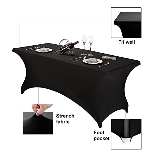 Image of FORLIFE Spandex Table Covers - 6ft Fitted Tablecloth for Rectangular Tables, Stretch Patio Cover, Universal for Wedding, Banquet, Party (Black)