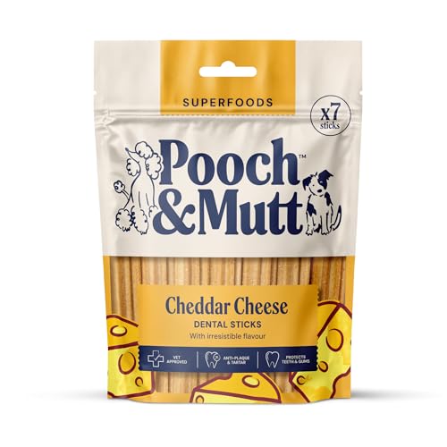 Pooch & Mutt - Cheddar Cheese Dog Dental Sticks (Regular Sticks) Dog Dental Chew for Teeth and Gums Cleaning 1 pack of 7 sticks (packaging may vary)