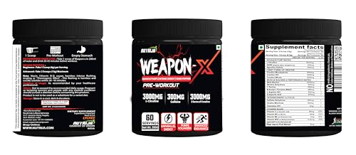 Image of NutriJa Weapon-X Pre-Workout Powder with 20 Active Ingredients -3 Best forms of Creatine, AAKG, Beta-Alanine, Caffeinated | Pumps, Viens Popping, Energy, Focus & Strength (60 Servings (Lychee))