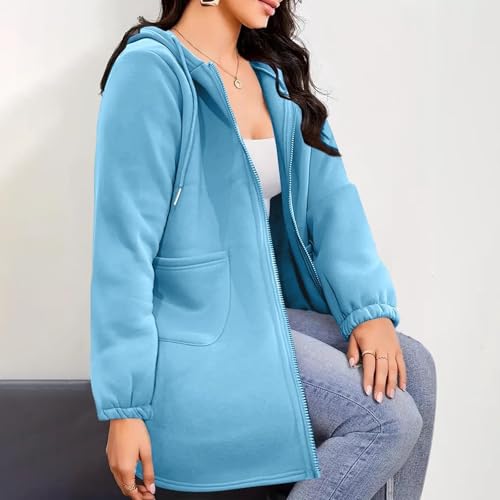 XINGJIAARTS Long Sweatshirts For Women Trendy Oversized Zip Up Hoodies Long Sleeve Fall Hooded Jacket Clothing With Pockets - image 5