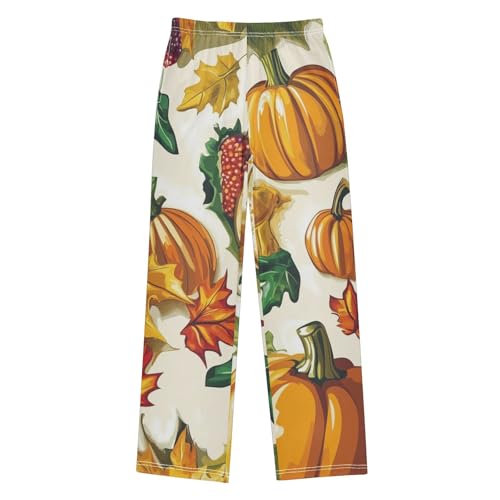 Pumpkin with Leaf Boys Long Pants Soft Trousers Elastic Waist Kids Lounge Bottoms with Pockets S-XL