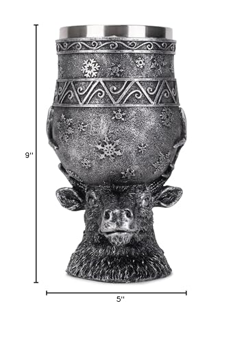 Cottage Garden Reindeer Stag Antique Silver 14 ounce Stainless Steel Insert Goblet Chalice Mug