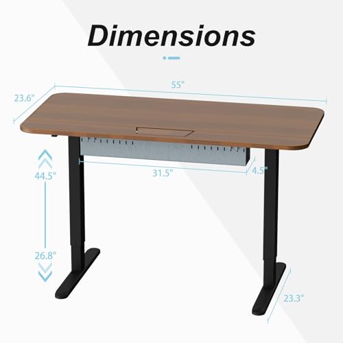 Image of Electric Standing Desk with Cable Management Tray,55x24 Inch Adjustable Height Sit Stand Desk,with Memory Presets & Anti-Collision Computer Desk,for Office,Home,Walnut Top&Black Frame