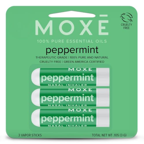 Image of MOXĒ Peppermint Essential Oil Nasal Inhaler Stick, Cooling & Refreshing 3PK | Pure Peppermint Essential Oil for a Cooling Sensory Experience; Headache Support, No-Mess Portable Aromatherapy