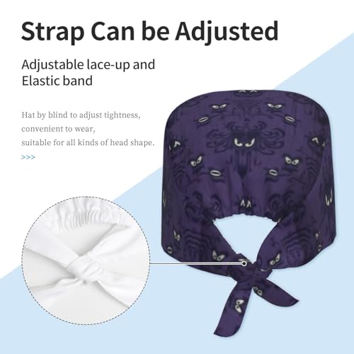 Image of Cute Pug Dog Print Working Cap Scrub Cap with Sweatband,Adjustable Fashion Bandage Tie Back Hat Headwear for Women Men