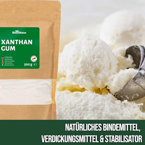 RheinNatur Xanthan Gum Pulver 500 g - Natürliches Bindemittel - Stabilisator für Eis, Suppen, Soßen - Xanthangummi Verdickungsmittel - Geschmacksneutral & Vegan