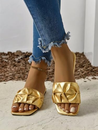 Image of GORGLITTER Women's Summer Cute Flat Sandals Dress Slide Sandals Square Toe Wedding Shoes Vacation Trendy Sandals 2026