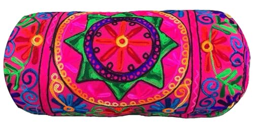 Nackenrolle Boho-Kissenbezug aus Baumwolle, 46 x 18 cm, rund, zylindrisch, für Yoga, Meditation, Reisen, Bodenkissen, bestickt, Rücken-Nacken-Mutterschaftskissenbezug [Nur Abdeckung] (Rose)