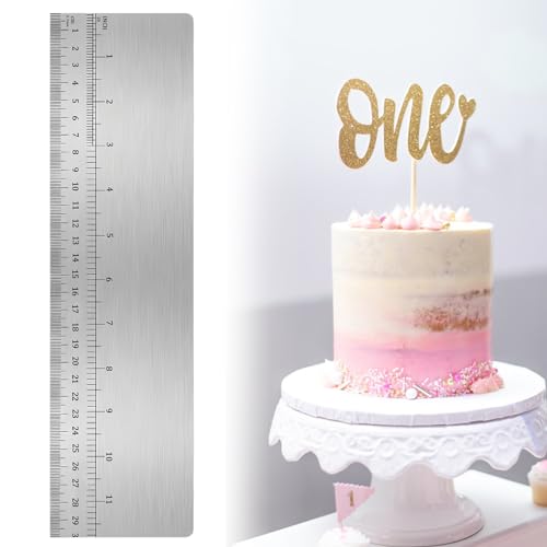 Raspador de Glaseado, Rascador de Metal de Pasteles, Rascador de Tartas de 12 Pulgadas, Espátula para Crema de Mantequilla, Cake Scraper Icing Raspador con Escalas para Mousse Cream Sugarcraft