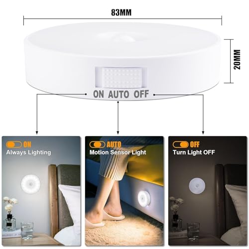 Image of 3 Pack Motion Sensor Light Indoor, Rechargeable Night Light, 14 LEDs, Cold White