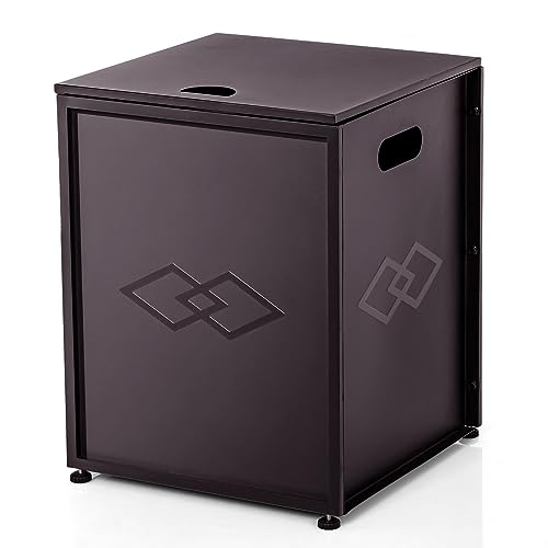 Propane Metal Tank Cover Table Hideaway Table Gas for Gas Fire Pits, Tank Holder Storage Side Table for 20 Pound Propane Tank, with Side Handles, Brown