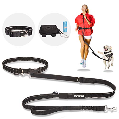 WINSEE Hands Free Dog Leash, Bungee Leash for Medium Large Dogs, Reflective 4pcs