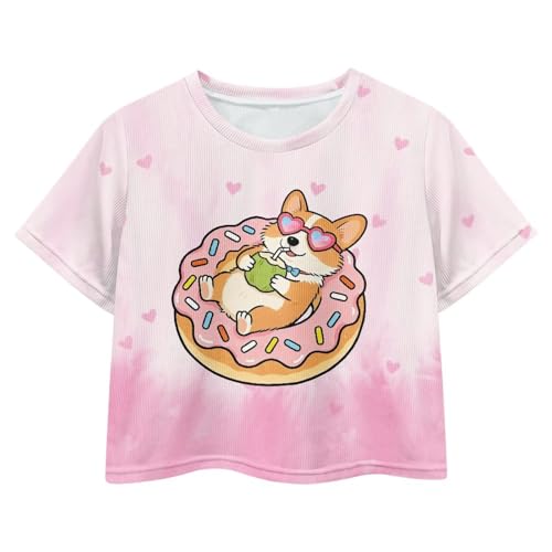 Image of Girls Crop Tees Crew Neck Casual Short Sleeve T Shirts Kids Loose Soft Comfortable Tees Blouses Shirt for Little Girl