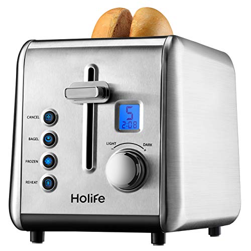 Toaster 2 Slice, Holife [Upgraded LCD Countdown]Bagel Toaster Compact Brushed Stainless Steel Toaster