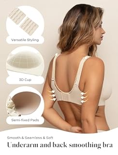 COMFELIE Seamless Full Coverage Bra Scalloped Comfort Bras for Seniors Almond XX-Large