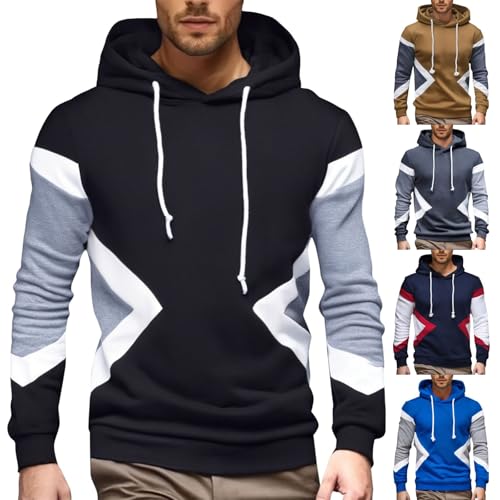 Hoodies for Men Color Block Sweatshirts Fleece Plus Size Hooded Big and Tall Patchwork Pullover Tops Fall Winter 2025