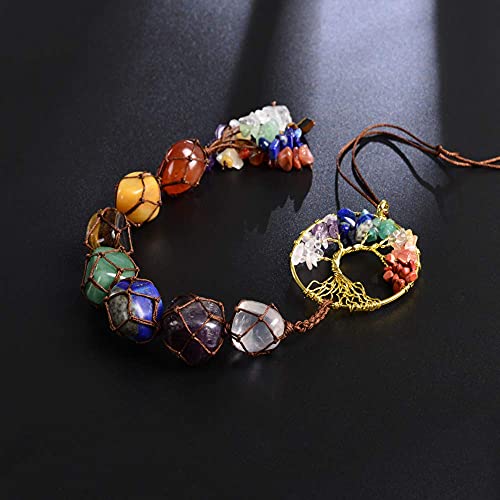 Vnvetyto Tree Of Life Chakra Stones Healing Crystals Feng Shui Hanging Ornament 7 Chakra Wall Ornament Meditation Hanging Car Ornament Window Ornament For Home Decor Christmas Tree Decor #TOP6