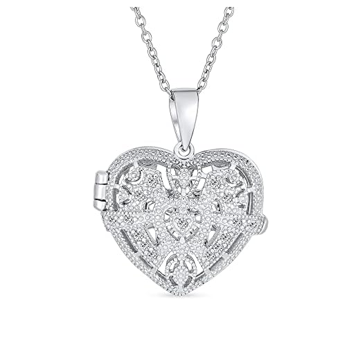 Bling Jewelry Style Vintage CZ Coeur Aromathérapie Huiles Essentielles Diffuseur De Parfum Pendentif Collier Médaillon pour Les Femmes