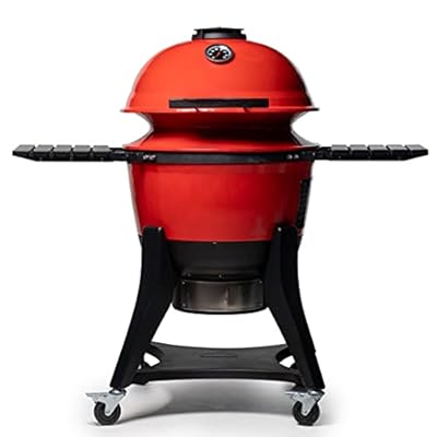 Kamado Joe KJ15040320 Kettle Joe 22 inch Charcoal Grill with Hinged Lid, Cart, and Side Shelves, Blaze Red