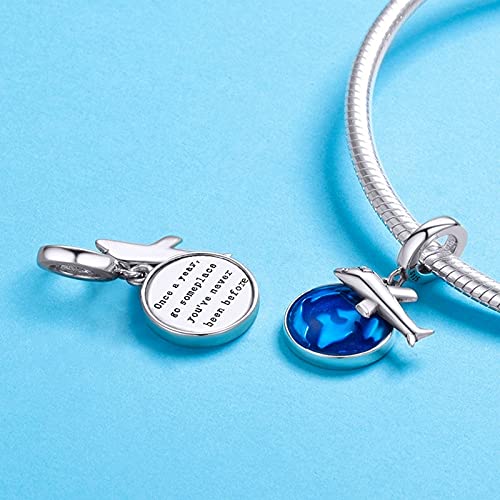 Dije de avión de viaje alrededor del mundo en plata de ley 925, ideal para pulseras y collares de mujer.