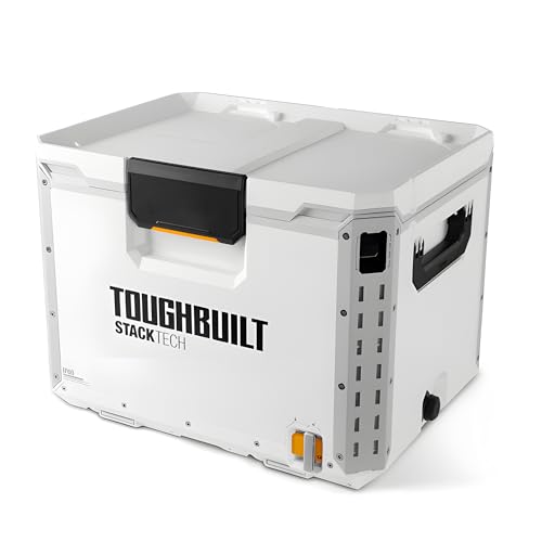 ToughBuilt XL Cooler, Stackable 38 Quart Hard Shell Chest for StackTech Boxes and Totes, White