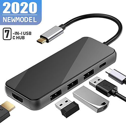FAGORY USB C Hub - 7 in 1USB C Adapter, with 4K USB C to HDMI Output, 3 USB 3.0 Ports, SD/Micro SD Card Reader, 87W Power Deliver(PD),for MacBook Pro, XPS More Type C Devices Accessories