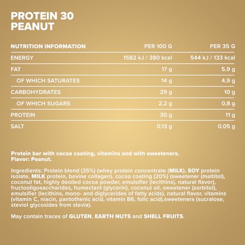 IronMaxx Proteína 30 Barrita Proteica - Cacahuetes 24 x 35g | barrita proteica sin aceite de palma y sin gluten con vitaminas | adecuado para una alimentación baja en azúcar y carbohidratos - Imagen 4