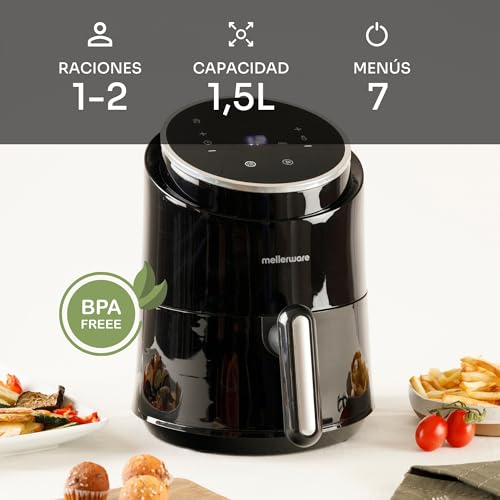 Miniatura 2 de Mellerware - Freidora Sin Aceite Crunchy! 1230w 7 Programas Predefinidos Temporizador Programable Air Fryer 80-200 Grados Diseño Compacto 1,5l Sin Bpa Pfoa Freidora Aire Digital Black