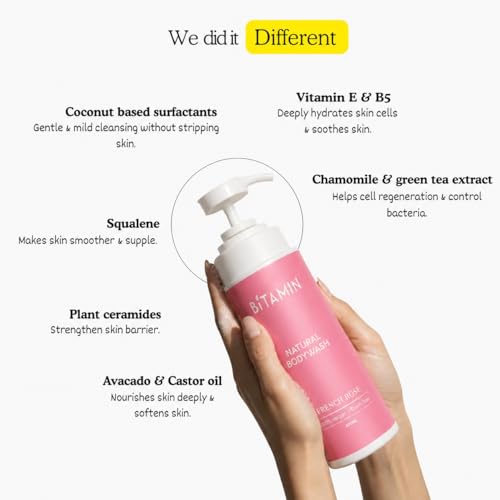 Image of Bitamin Natural Body Wash 400ml with Underarm deodorant Combo | 100% Vegan, Toxin Free Bath & Body Care | LongLasting Odour Control | Enriched with Vit E and Ceramides| French Rose fragrance