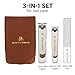 Beauty Power Nail Clippers Set 3 in 1 - Stainless Steel Toe Nail Clippers, Fingernail Clipper, Glass Nail File, Anti Splash, Ergonomic Grip in PU Leather Travel Case for Men & Women (Brown Case)