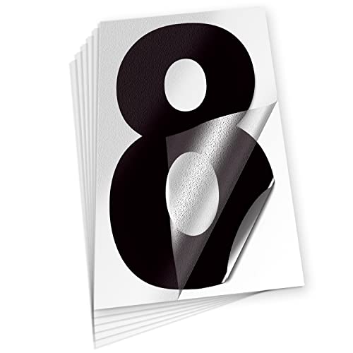 iSYFIX Black Vinyl Number 8 (Eight) Stickers, 7 Inch, 6 Pack, Self Adhesive