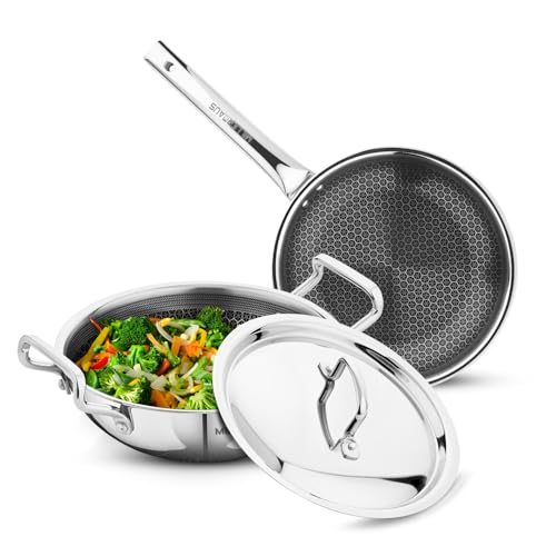Image of Millerhaus 3 Pcs Triply Honeycomb Cookware Set - 22cm (2.6L) Kadai with Lid, 22cm Frypan, Honeycomb Pattern, Non-Stick Coating, Faster Heating, Stay Cool Handle - Induction Bottom