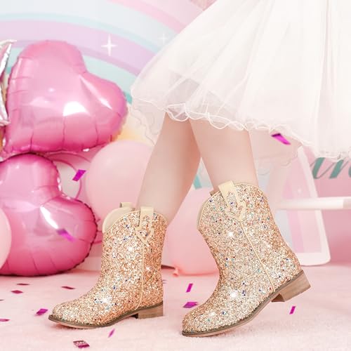 Image of Motasha Toddler Girls Cowgirl Boots Glitter Toddler Cowboy Boot Ankle Girls Boots Little Kids Horse Riding Shoes Party Birthday