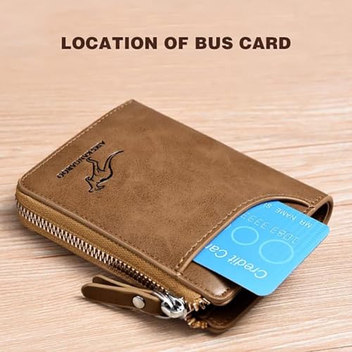 Men Wallet Zipper Genuine Leather Purs, Aiks Kangaroo Wallets, PU Stylish Soft Simple Design RFID Protected Wallet (Retro Brown)2