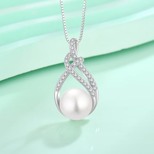 Pearl Necklaces for Women 925 Sterling Silver Infinity Pendant Necklace 10MM White Pearl Jewelry Gifts for Her4